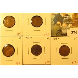 Group of 5 Lincoln Cents, 1916 VF, 1916-S F, 1917 VF, 1917-D VF & 1917-S F, group value $13