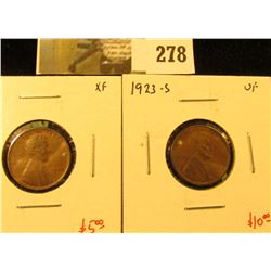 (2) Lincoln Cents, 1923 XF & 1923-S VF, pair value $15