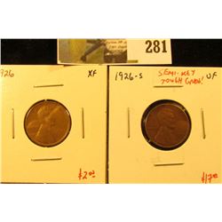 (2) Lincoln Cents, 1926 XF & 1926-S VF, semi-key date, tough grade, pair value $19