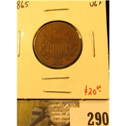 1865 Two Cent Piece, VG+, value $20