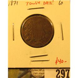 1871 Two Cent Piece, G+, tough date, value $40