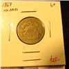 Image 1 : 1867 no rays Shield Nickel, G+, value $25