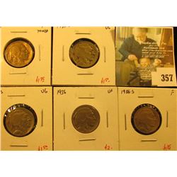 Group of (5) Buffalo Nickels, 1935 F, 1935-D VG, 1935-S VG, 1936 VF, 1936-S F, group value $8+