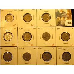 Group of (11) better date Jefferson Nickels, 1938PDS, 1939PDS, 1940, 1941, 1942-D, 1950, 1951-S, cir