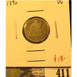 1890 Seated Liberty Dime, VG, value $18