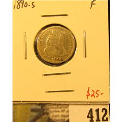 1890-S Seated Liberty Dime, F, value $25