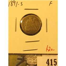 1891-S Seated Liberty Dime, F, value $20