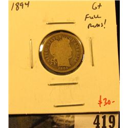 1894 Barber Dime, G+, full rims, value $30