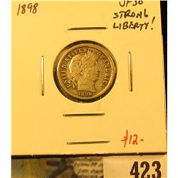 1898 Barber Dime, VF30, strong LIBERTY, value $12