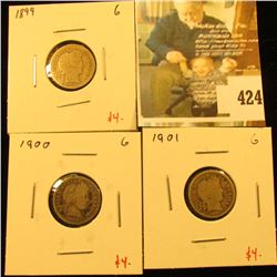 Group of (3) Barber Dimes, 1899, 1900, 1901, all G, group value $12