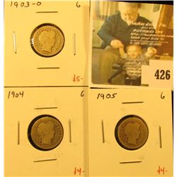 Group of (3) Barber Dimes, 1903-O, 1904, 1905, all G, group value $13