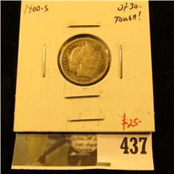 1900-S Barber Dime, VF30, tough grade for date, value $25