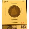 Image 1 : 1857 Seated Liberty Quarter, VG, value $30