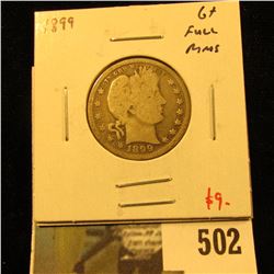 1899 Barber Quarter, G+ full rims, value $9