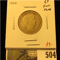 1900 Barber Quarter, G+ full rims, value $9