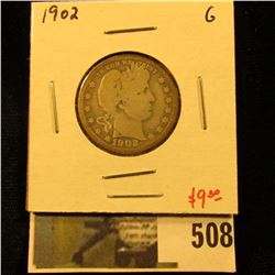 1902 Barber Quarter, G, value $9