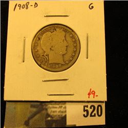 1908-D Barber Quarter, G, value $9