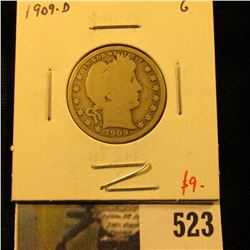 1909-D Barber Quarter, G, value $9