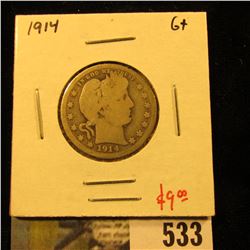 1914 Barber Quarter, G+, value $9