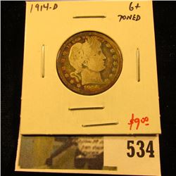 1914-D Barber Quarter, G+ toned, value $9