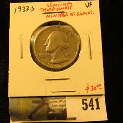 1937-S Washington Quarter, VF, semi-key date, third lowest mintage of series, value $30