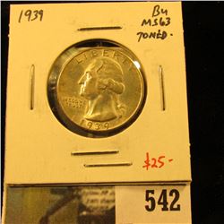 1939 Washington Quarter, BU MS63, light iridescent toning, value $25