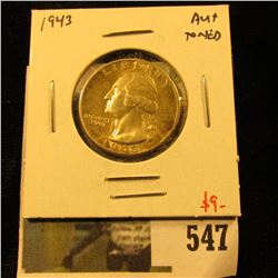 1943 Washington Quarter, AU+ toned, value $9