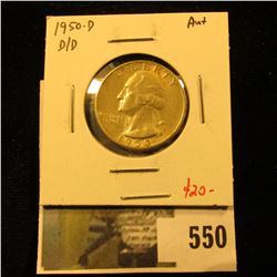 1950-D Washington Quarter, D over D repunched mint mark, AU+, value $20