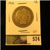 Image 1 : 1906 Barber Half Dollar, VG, value $17