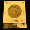 Image 1 : 1916-D Walking Liberty Half Dollar, G, value $50