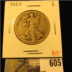 1923-S Walking Liberty Half Dollar, G, value $13