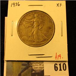 1936 Walking Liberty Half Dollar, XF, sharp, value $19