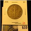 Image 1 : 1936 Walking Liberty Half Dollar, XF, sharp, value $19