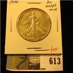 1940 Walking Liberty Half Dollar, BU MS63+, NICE, value $55