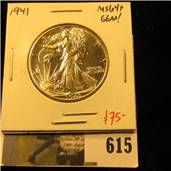 1941 Walking Liberty Half Dollar, BU MS64+, Gem, value $75+