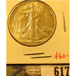 1942 Walking Liberty Half Dollar, BU MS63+, value $60