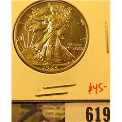 1943 Walking Liberty Half Dollar, BU MS63+, value $45