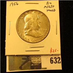 1956 Franklin Half Dollar, BU MS63+ toned, value $25