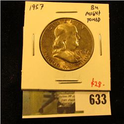 1957 Franklin Half Dollar, BU MS64+ toned, value $28