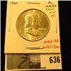 Image 1 : 1960 Franklin Half Dollar, BU MS63+ from Mint Set, MS63 value $18, MS65 value $100, value $18 to $10