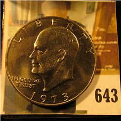 1973 Eisenhower Dollar, BU from Mint Set, value $13 to $65