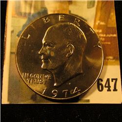 1974-D Eisenhower Dollar, BU from Mint Set, value $6 to $38
