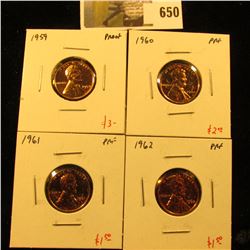Group of (4) PROOF Lincoln Cents, 1959, 1960, 1961, 1962, group value $8