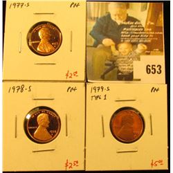 Group of (3) PROOF Lincoln Cents, 1977-S, 1978-S, 1979-S type 1, group value $10
