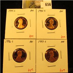 Group of (4) PROOF Lincoln Cents, 1994-S, 1995-S, 1996-S, 1997-S, group value $30+