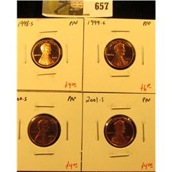 Group of (4) PROOF Lincoln Cents, 1998-S, 1999-S, 2000-S, 2001-S, group value $23+