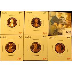 Group of (5) PROOF Lincoln Cents, 2004-S, 2005-S, 2006-S, 2007-S, 2008-S, group value $20