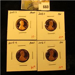 Group of (4) PROOF Lincoln Cents, 2011-S, 2013-S, 2015-S, 2016-S, group value $18