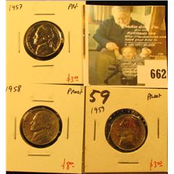 Group of (3) PROOF Jefferson Nickels, 1957, 1958, 1959, group value $14