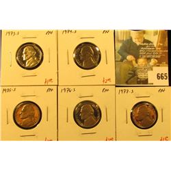 Group of (5) PROOF Jefferson Nickels, 1973-S, 1974-S, 1975-S, 1976-S, 1977-S, group value $9